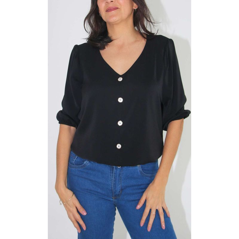 L Y H - Blusa Para Mujer Manga 34 Negro Marca L&H