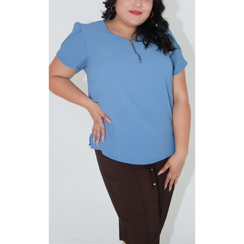 L Y H - Blusa Para Mujer Manga Corta Azul Marca L&H