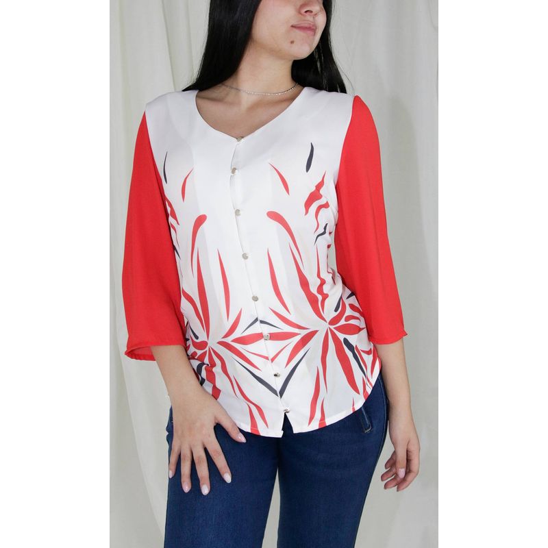L Y H - Blusa Para Mujer Manga 34 Rojo Marca L&H