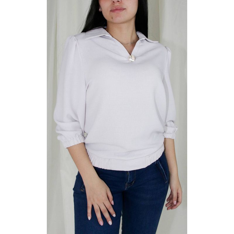 L Y H - Blusa Para Mujer Manga 34 Gris Claro Marca L&H