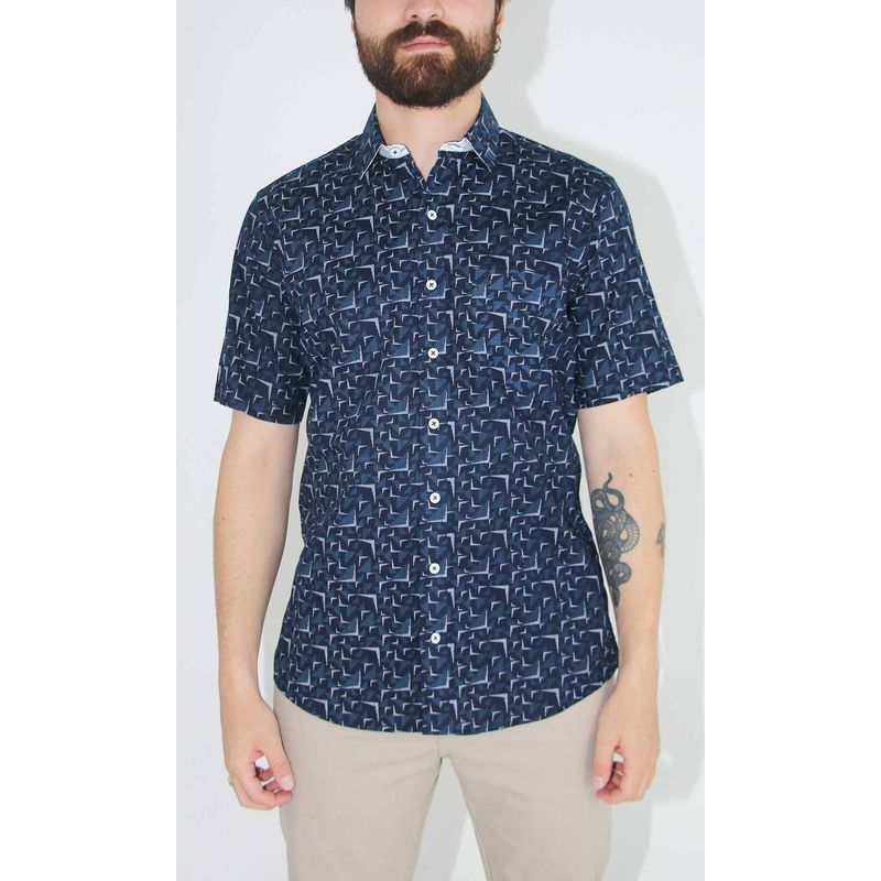 L Y H - Camisa Para Hombre Manga Corta Azul Marca L&H
