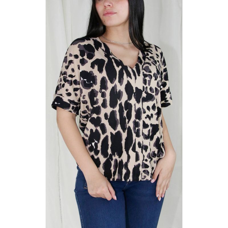 L Y H - Camiseta Para Mujer Manga Corta Beige Marca L&H