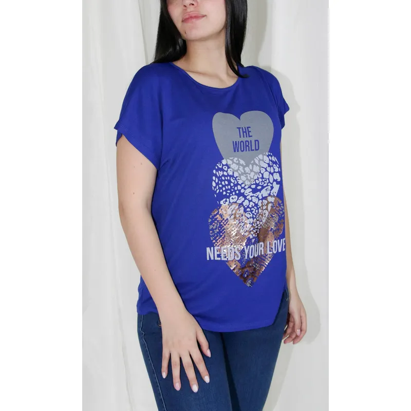 L Y H - Camiseta Para Mujer Manga Corta Azul Marca L&H