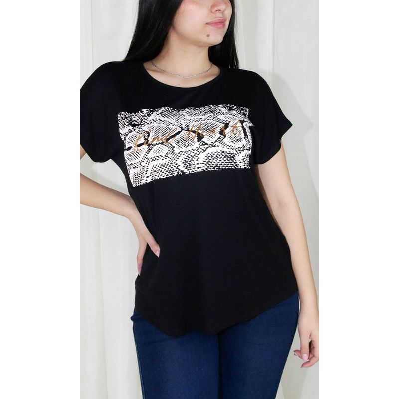L Y H - Camiseta Para Mujer Manga Corta Negro Marca L&H