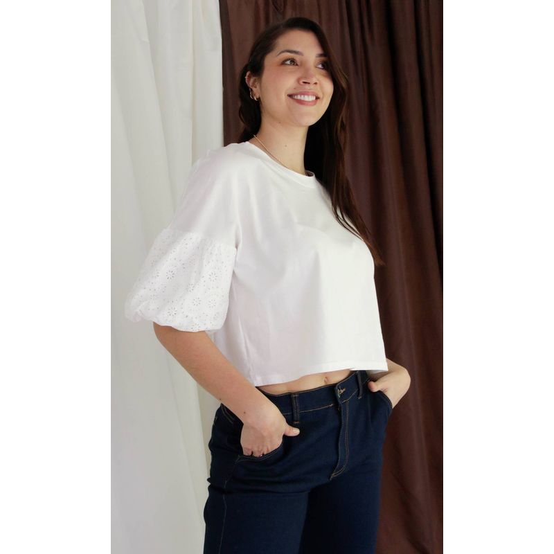 L Y H - Camiseta Para Mujer Manga 34 Blanco Marca L&H