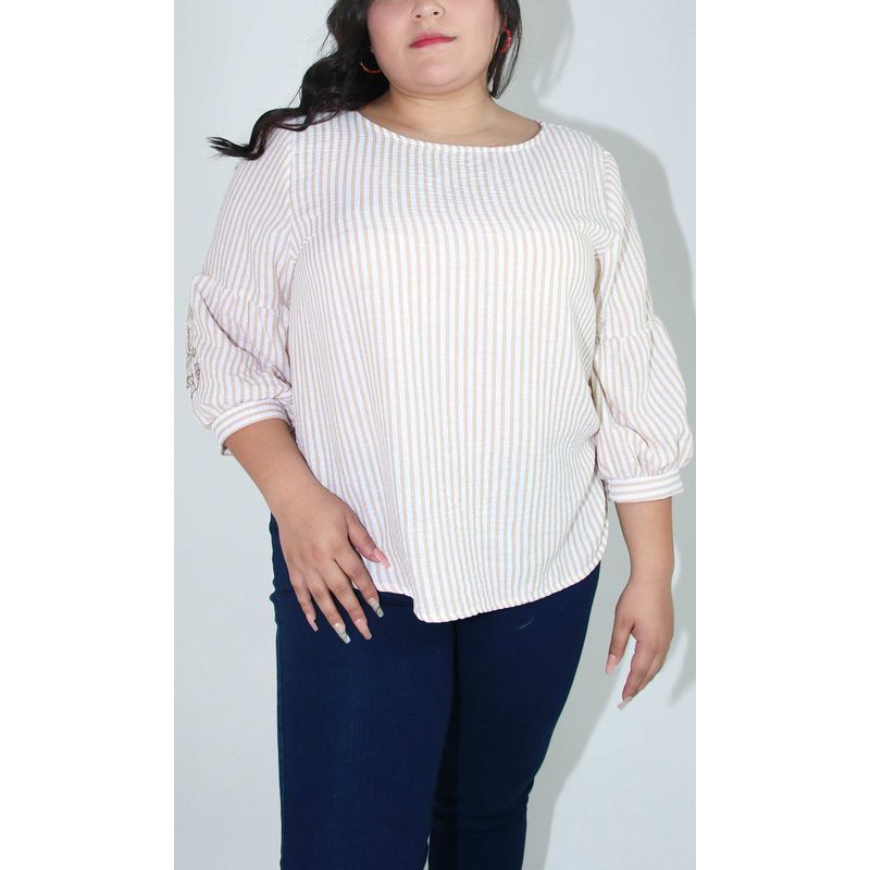 L Y H - Blusa Para Mujer Manga 34 Khaki Oscuro Marca L&H