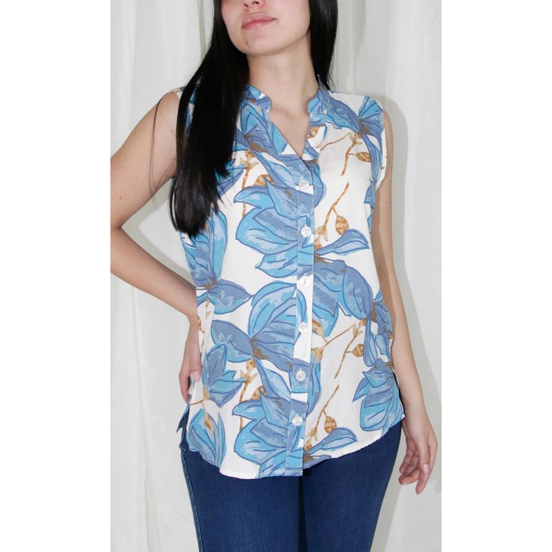 L Y H - Blusa Para Mujer Sin Manga Azul Marca L&H