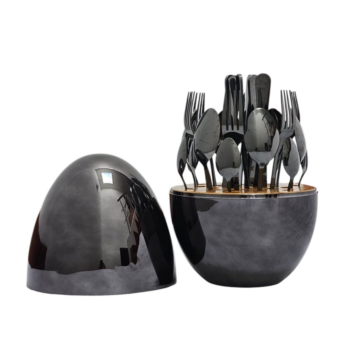 GENERAL - Juego Cubiertos Estuche Huevo Negro 24 Piezas Acero Inoxidable