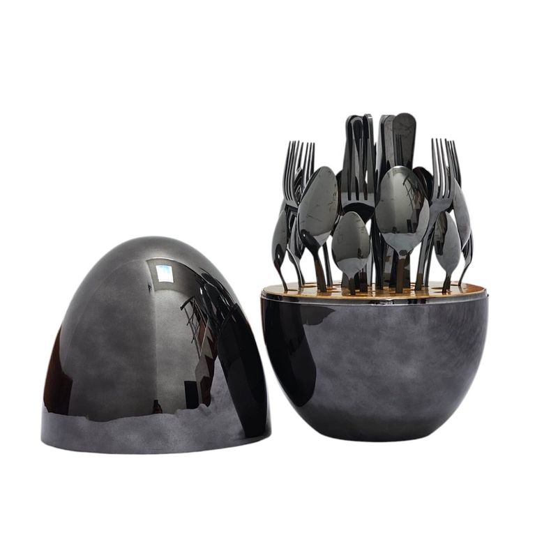 GENERAL - Juego Cubiertos Estuche Huevo Negro 24 Piezas Acero Inoxidable
