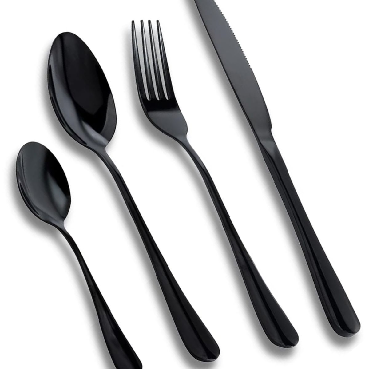 GENERAL - Juego Cubiertos Estuche Huevo Negro 24 Piezas Acero Inoxidable