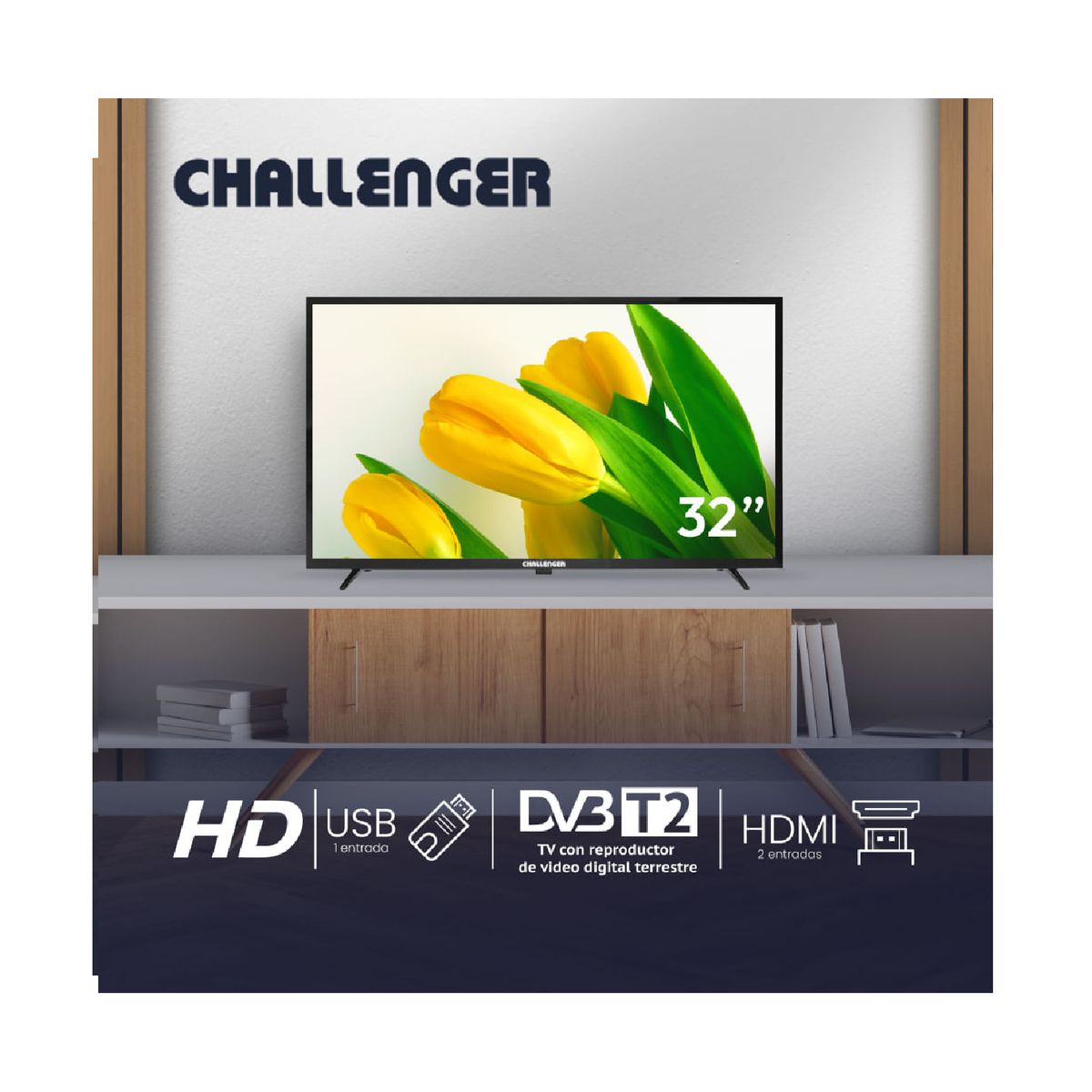 CHALLENGER - Televisor Challenger 32 Pulgadas (81 CM) LED HD 32K88T2 NG