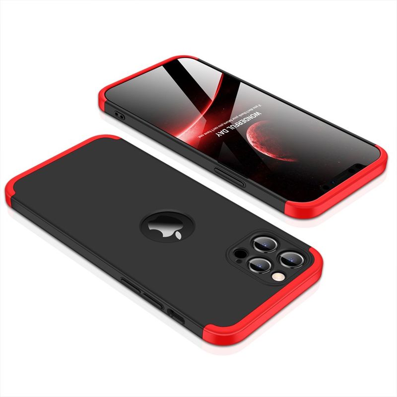 GENERICO - Funda Forro Estuche Protector 360 Para iPhone 12 Pro Negro Rojo