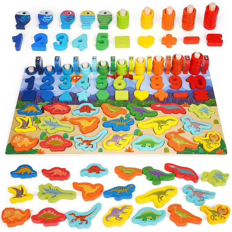 GENERICO - Rompecabezas De Madera Con Números Figuras De Dinosaurio