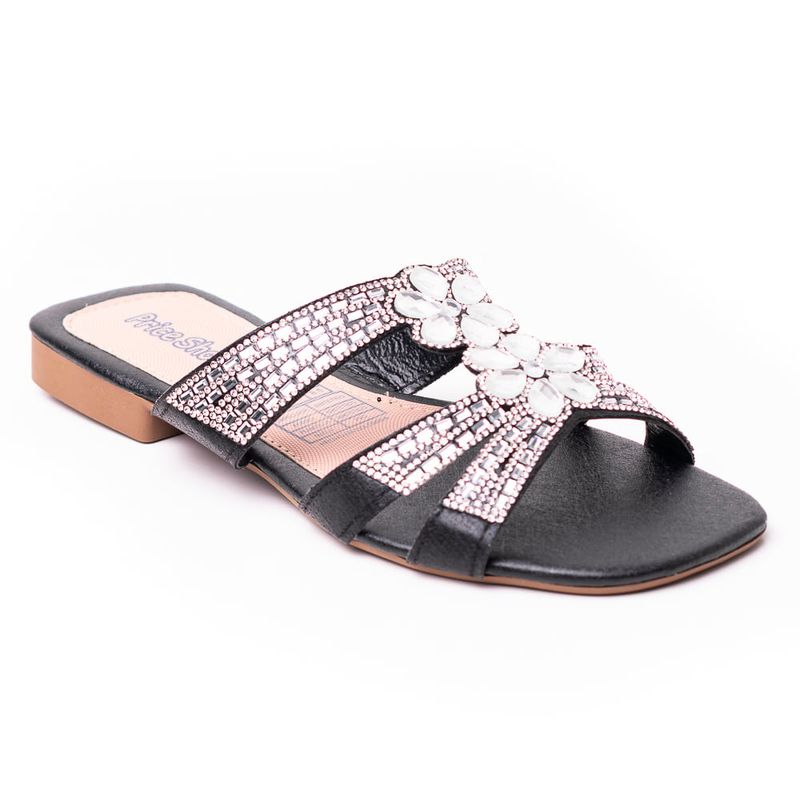 PRICE SHOES - Price Shoes Sandalia Plana para Mujer brillante 272HV30NEGRO