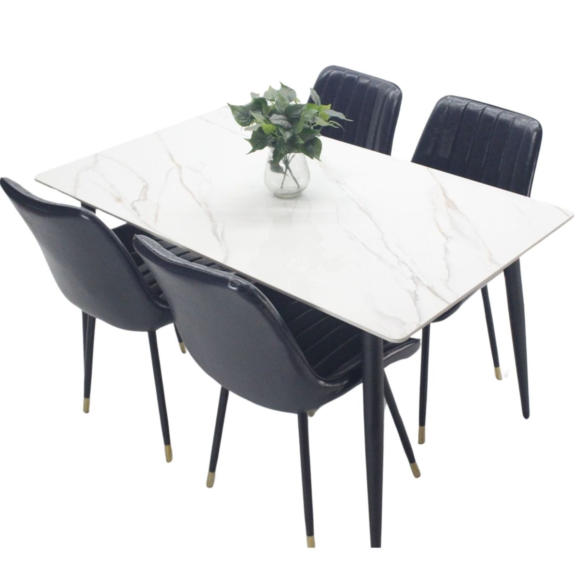 AKIVOY - Comedor Genova en Marmol 4 Puestos Silla Negra