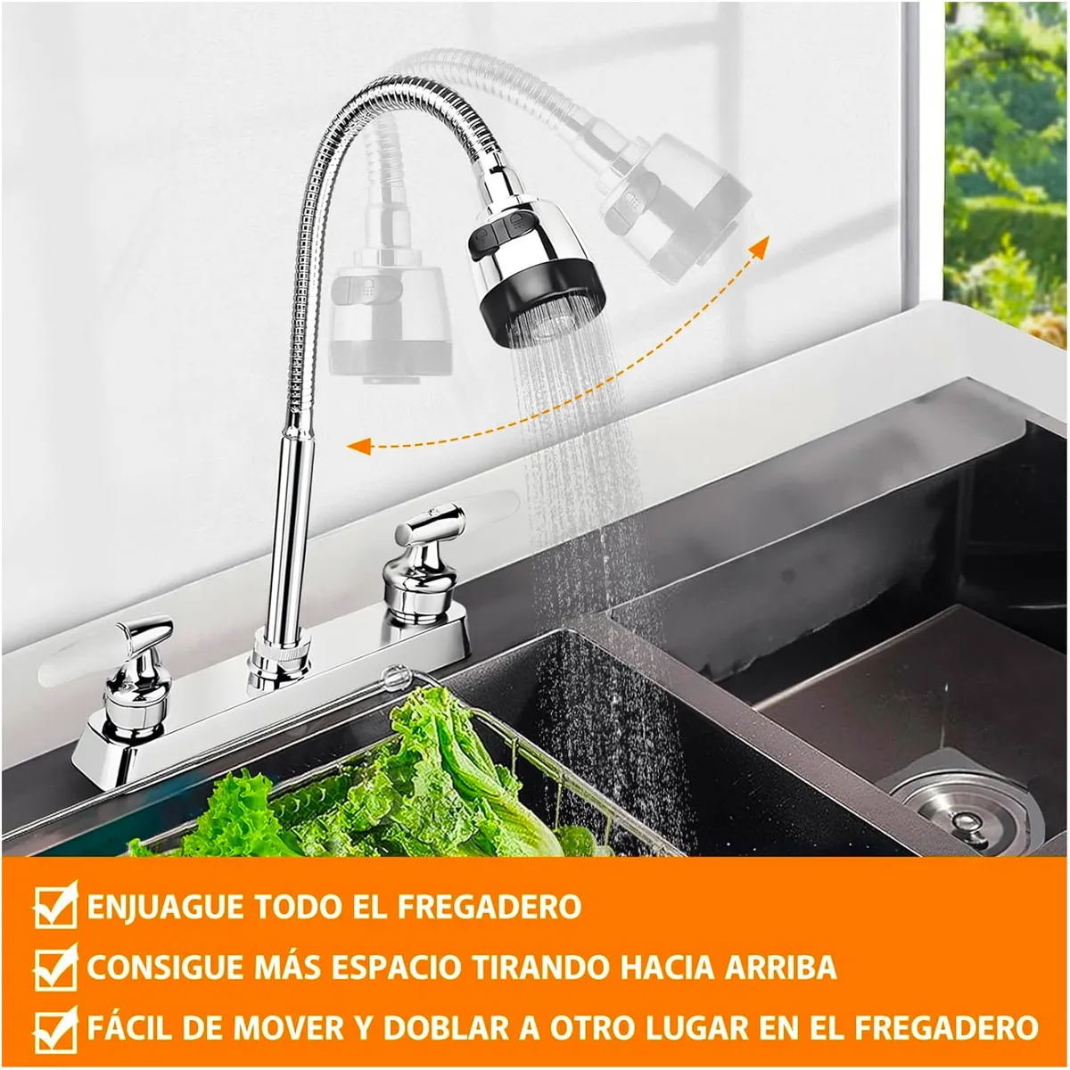 ONE PIXEL - Grifo Llave Para Cocina Doble Comando Flexible Cromado