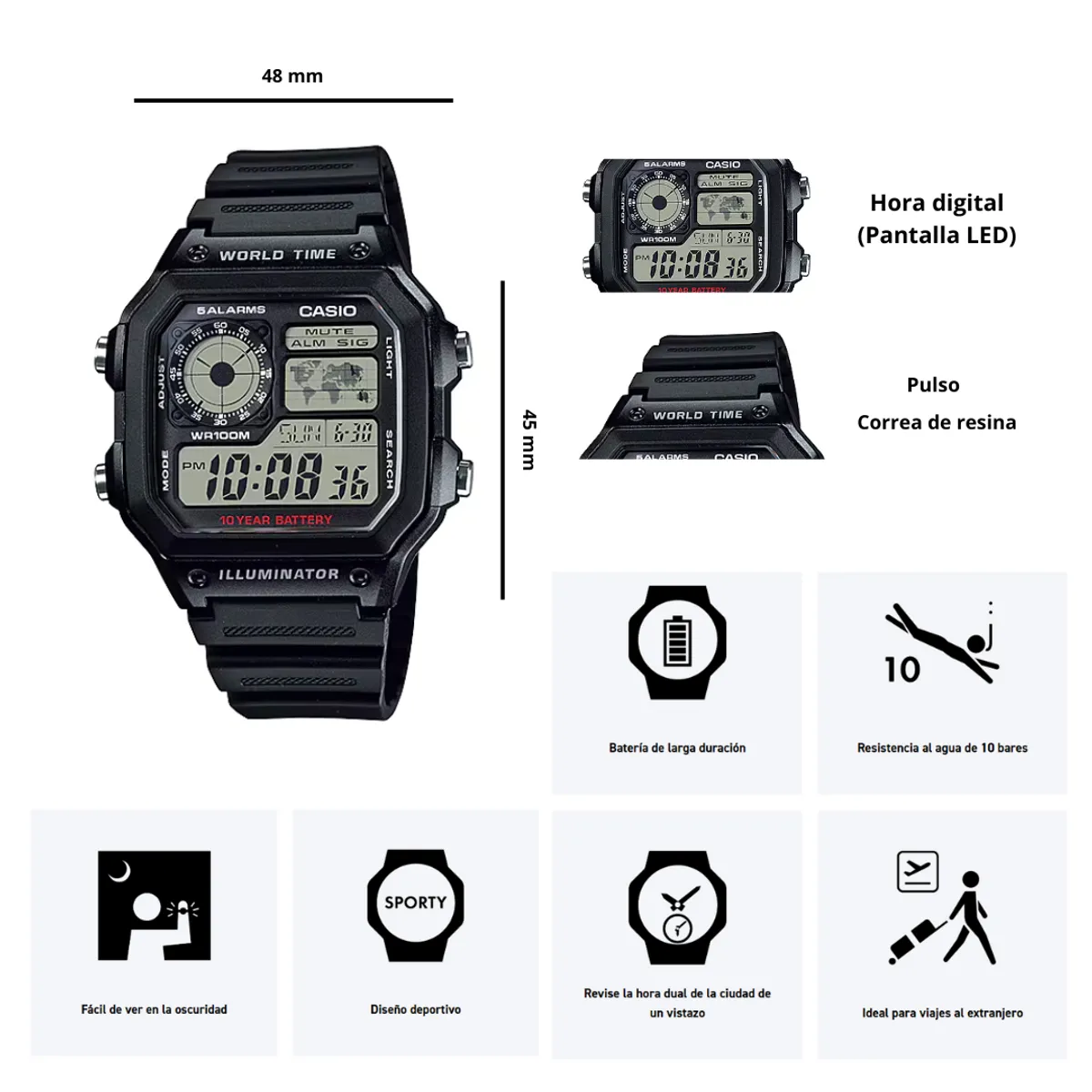 CASIO - Reloj Casio Modelo AE-1200WH-1A Diseño Deportivo