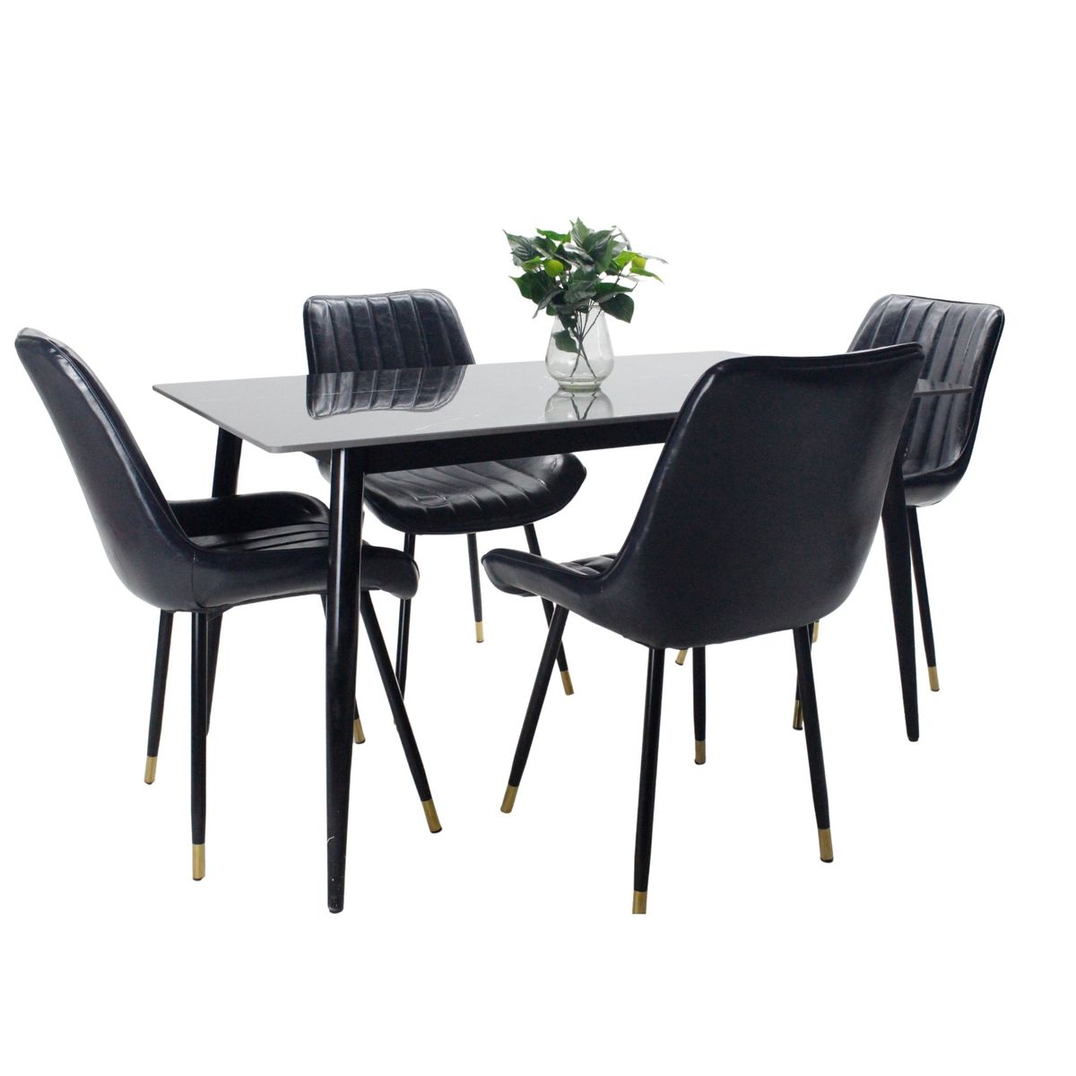 AKIVOY - Comedor Genova en Marmol Negro 4 Puestos Silla Negra