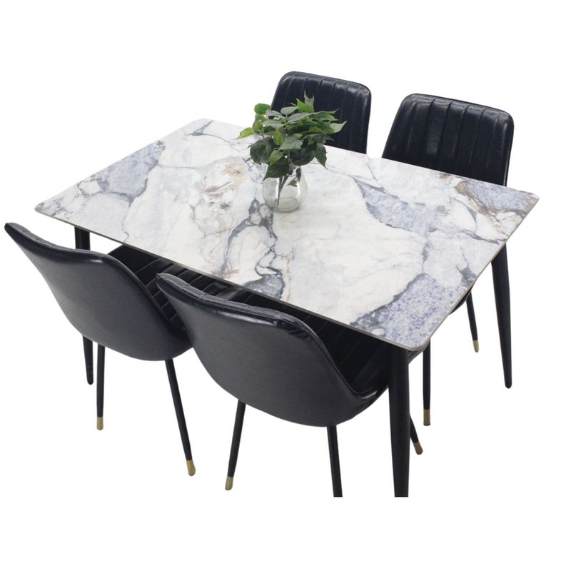 AKIVOY - Comedor Genova en Marmol Azul 4 Puestos Silla Negra
