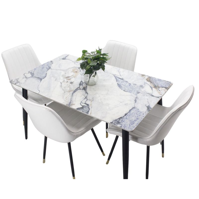 AKIVOY - Comedor Genova en Marmol Azul 4 Puestos Silla Blanca
