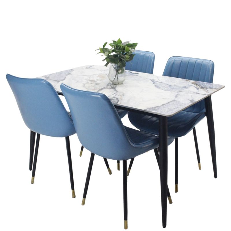 AKIVOY - Comedor Genova en Marmol Azul 4 Puestos Silla Azul