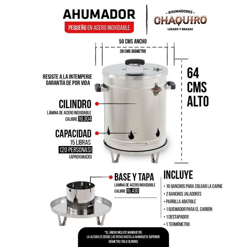 AHUMADORES CHAQUIRO - Barril ahumador chaquiro para 20 personas acero inoxidable