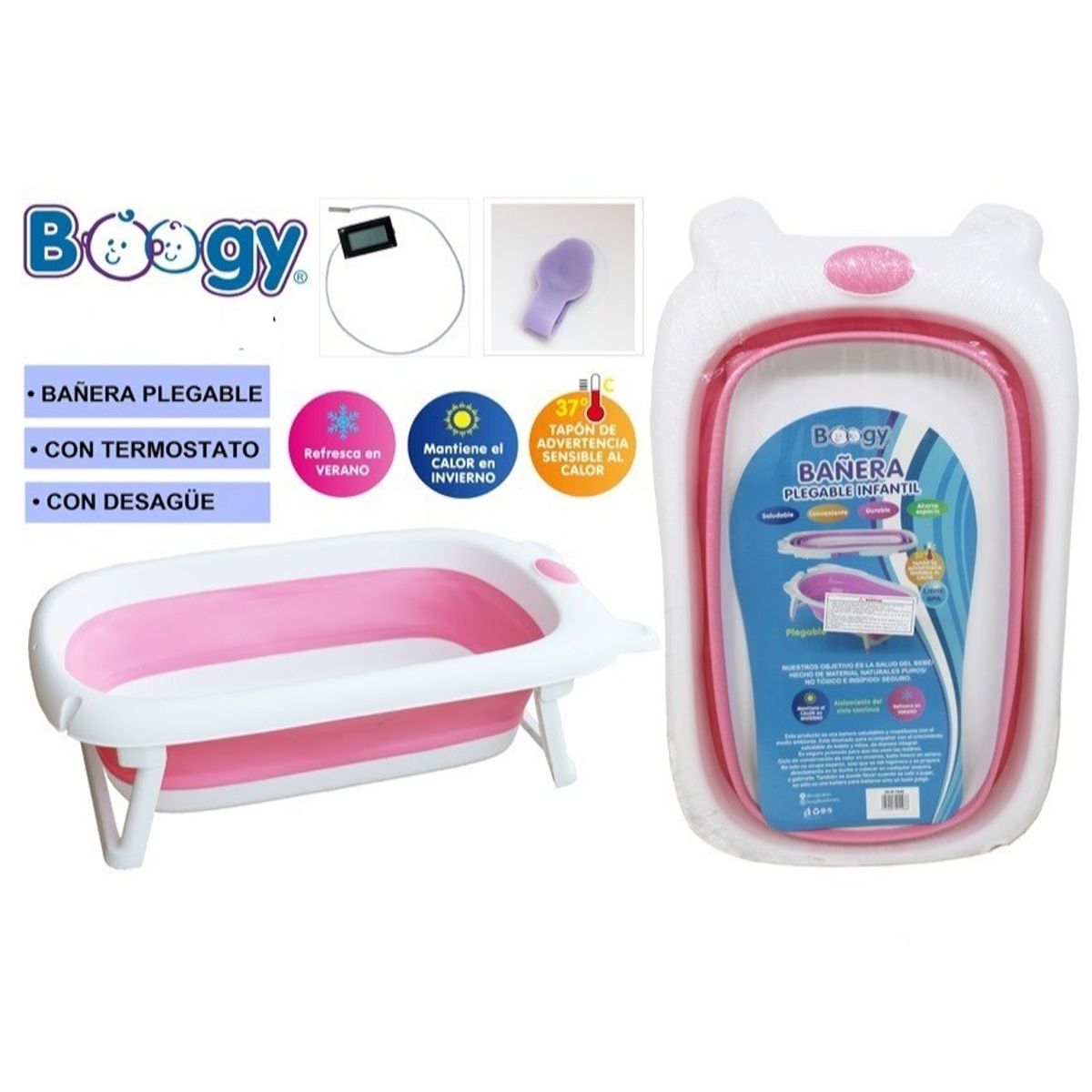 GENERICO - Bañera Infantil Plegable Rosado Boogy