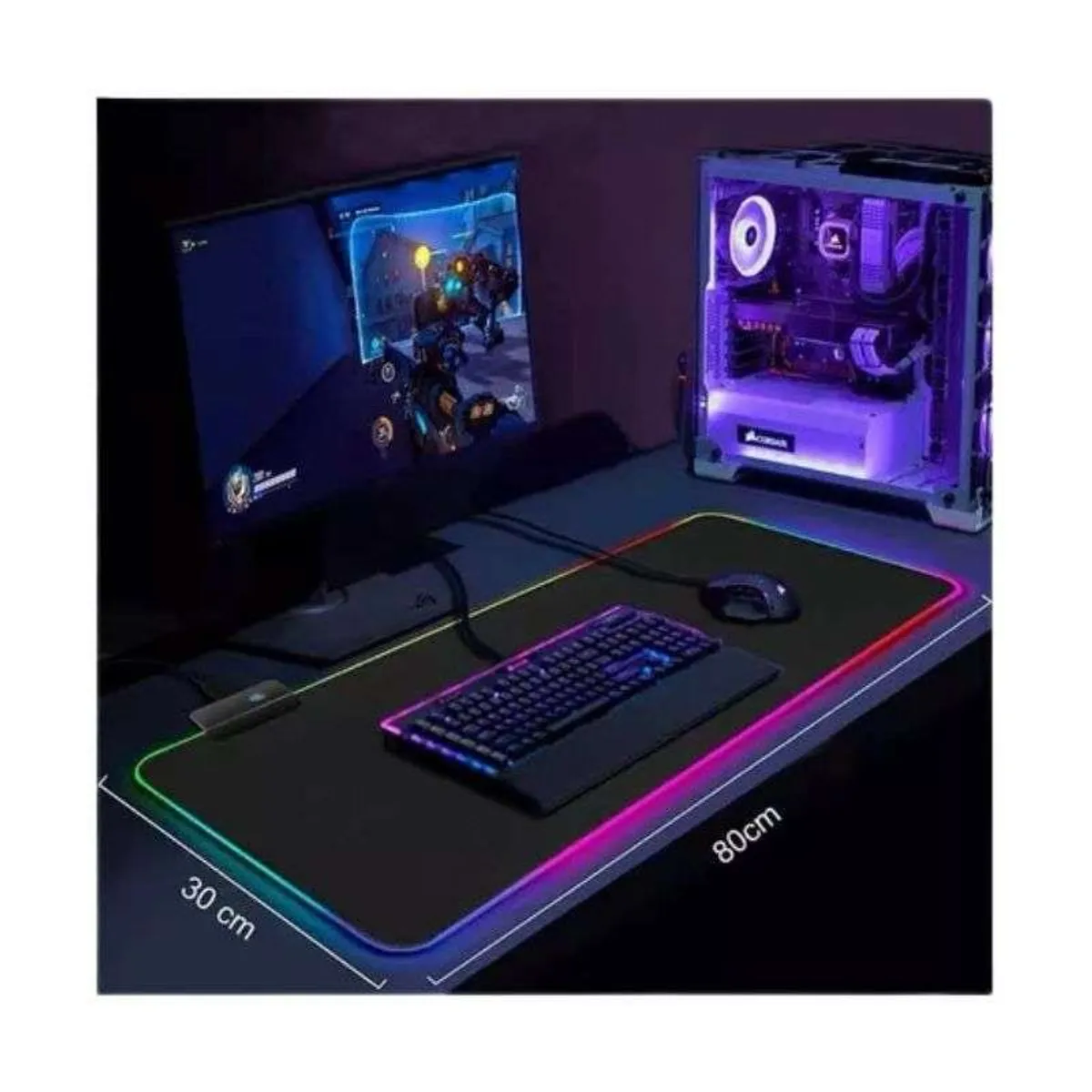 GENERICO - Mouse pad gamer XL RGB  80x30cm impermeable con luces LED y puerto USB.