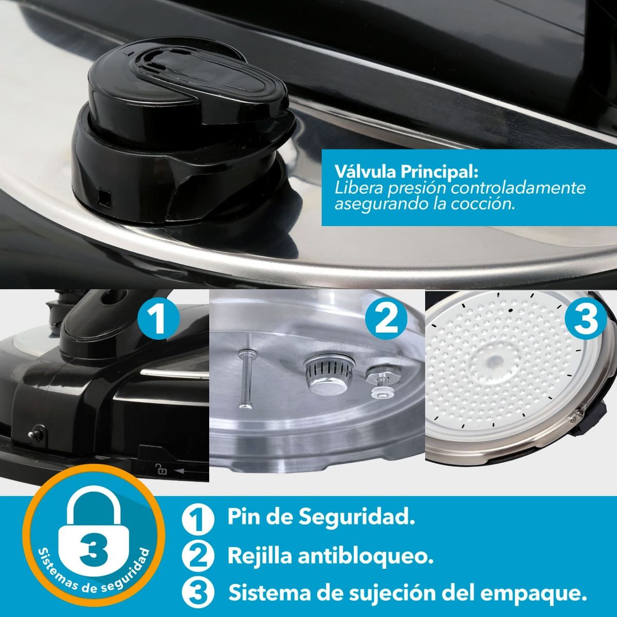 HOME ELEMENTS - OLLA A PRESION ALUMINIO 11L CON TAPA ACERO HEPC11LLSS