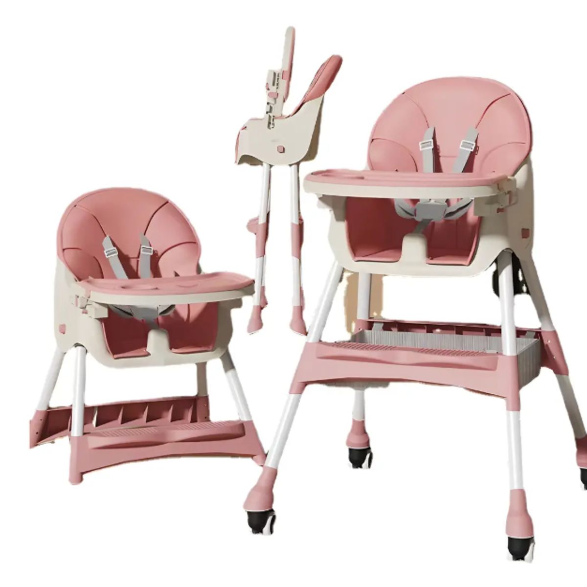 KIDSHOP - Silla Comedor Para Bebé Plegable Con Ruedas 555-13A Rosado