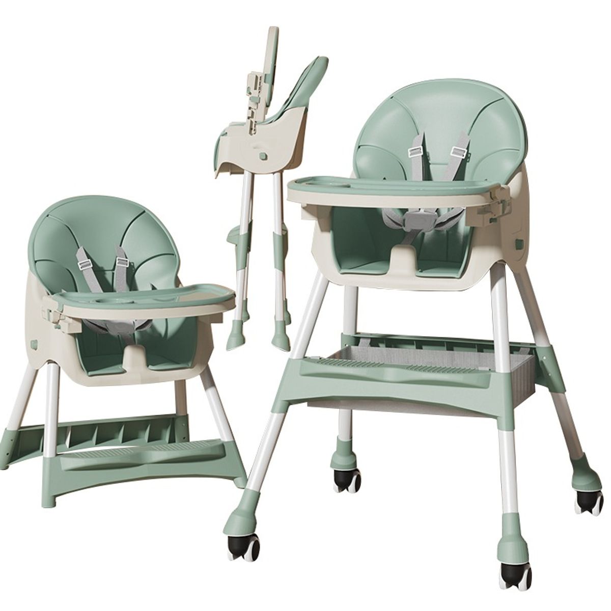 KIDSHOP - Silla Comedor Para Bebé Plegable Con Ruedas 555-13A Verde