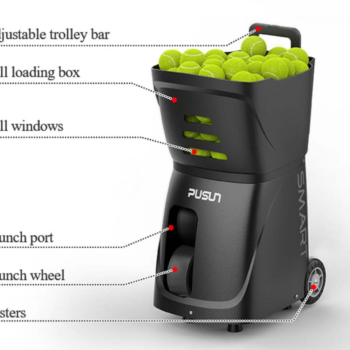 GENERICO - Lanza pelotas PUSUN PT SMART para Tenis y Pádel color negro