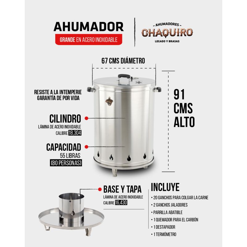 AHUMADORES CHAQUIRO - Barril ahumador chaquiro grande para 80 personas acero inoxidable