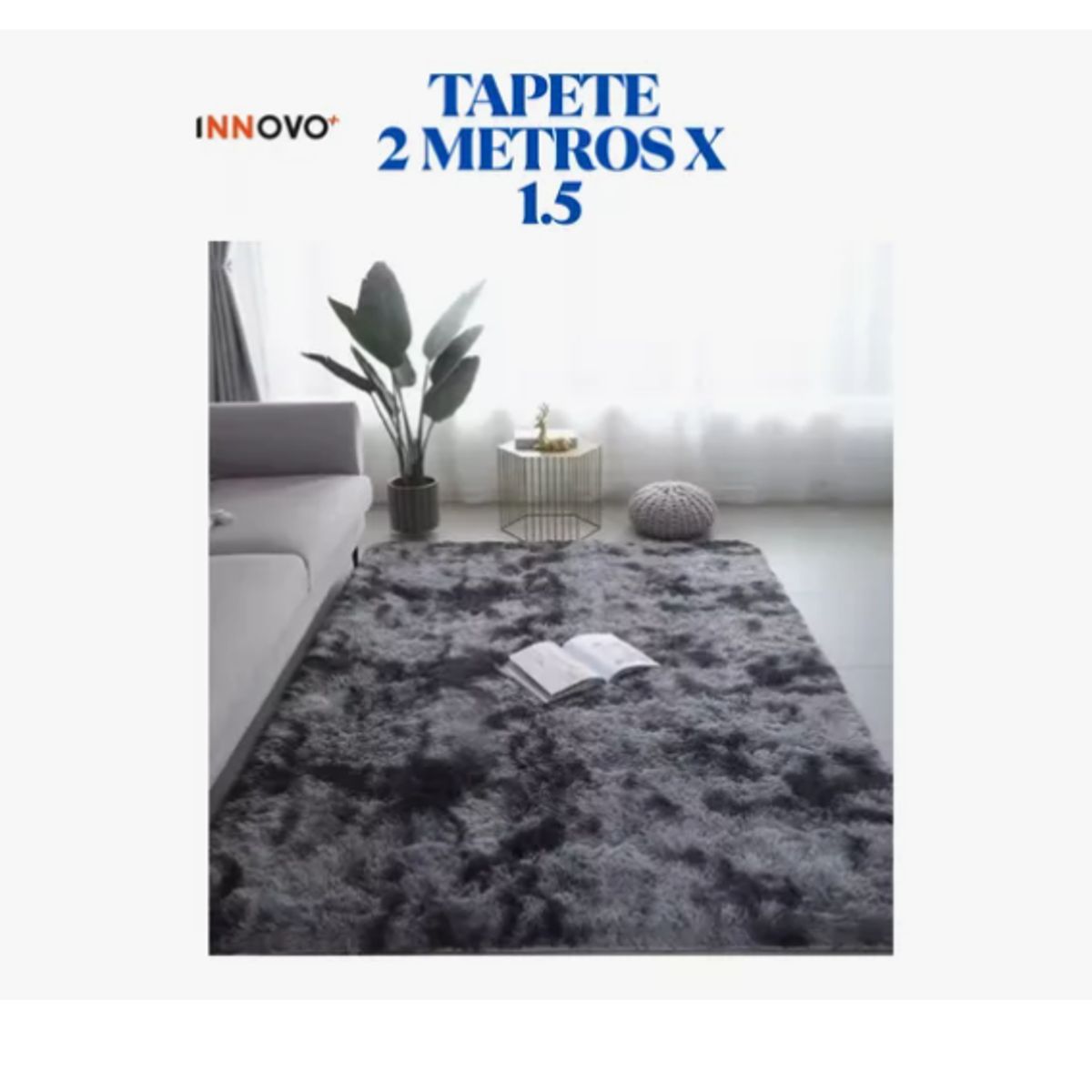 INNOVA - Tapete Antideslizante Peluda 1.5 X 2 Metros Decorativo Negro Bicolor