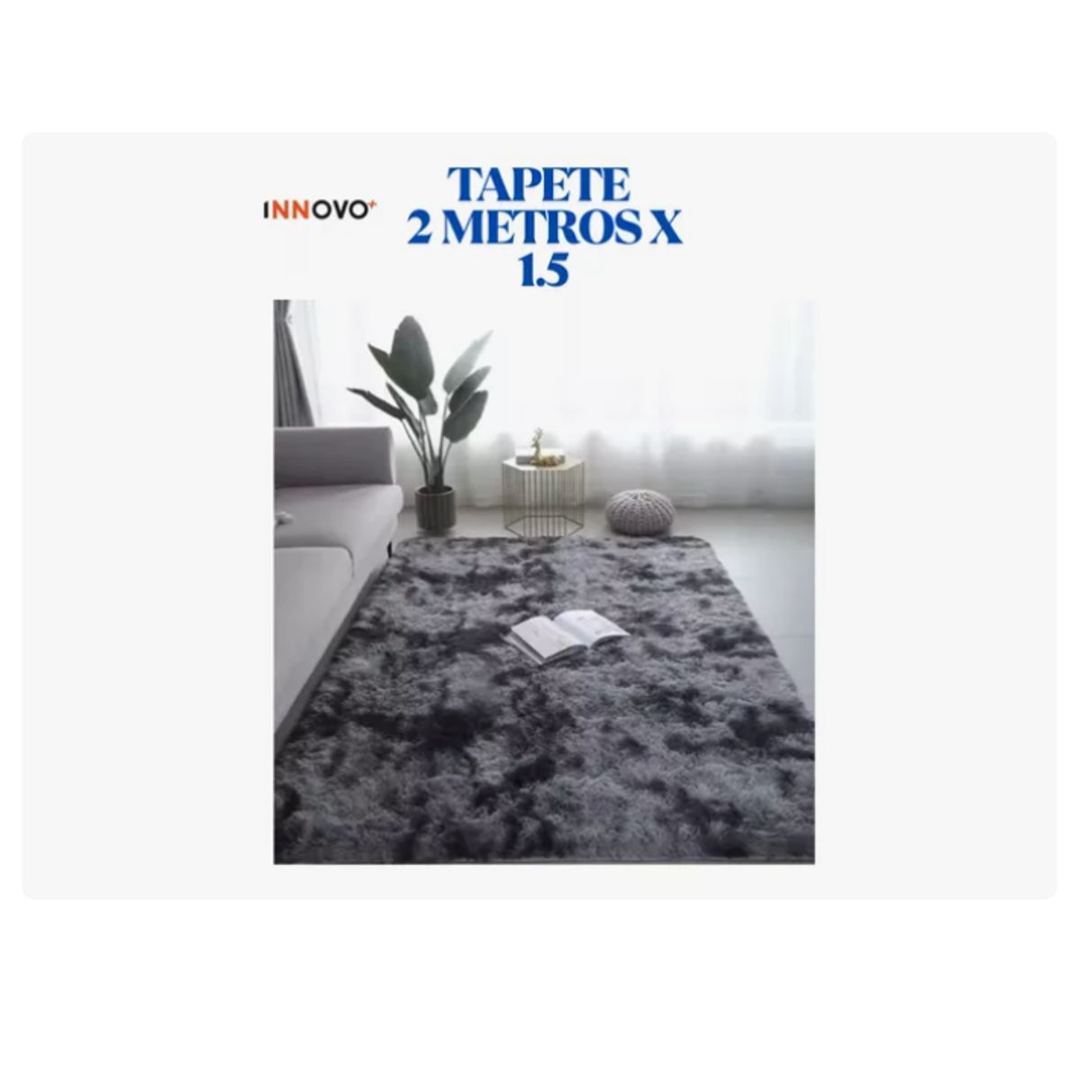 INNOVA - Tapete Antideslizante Peluda 1.5 X 2 Metros Decorativo Negro Bicolor