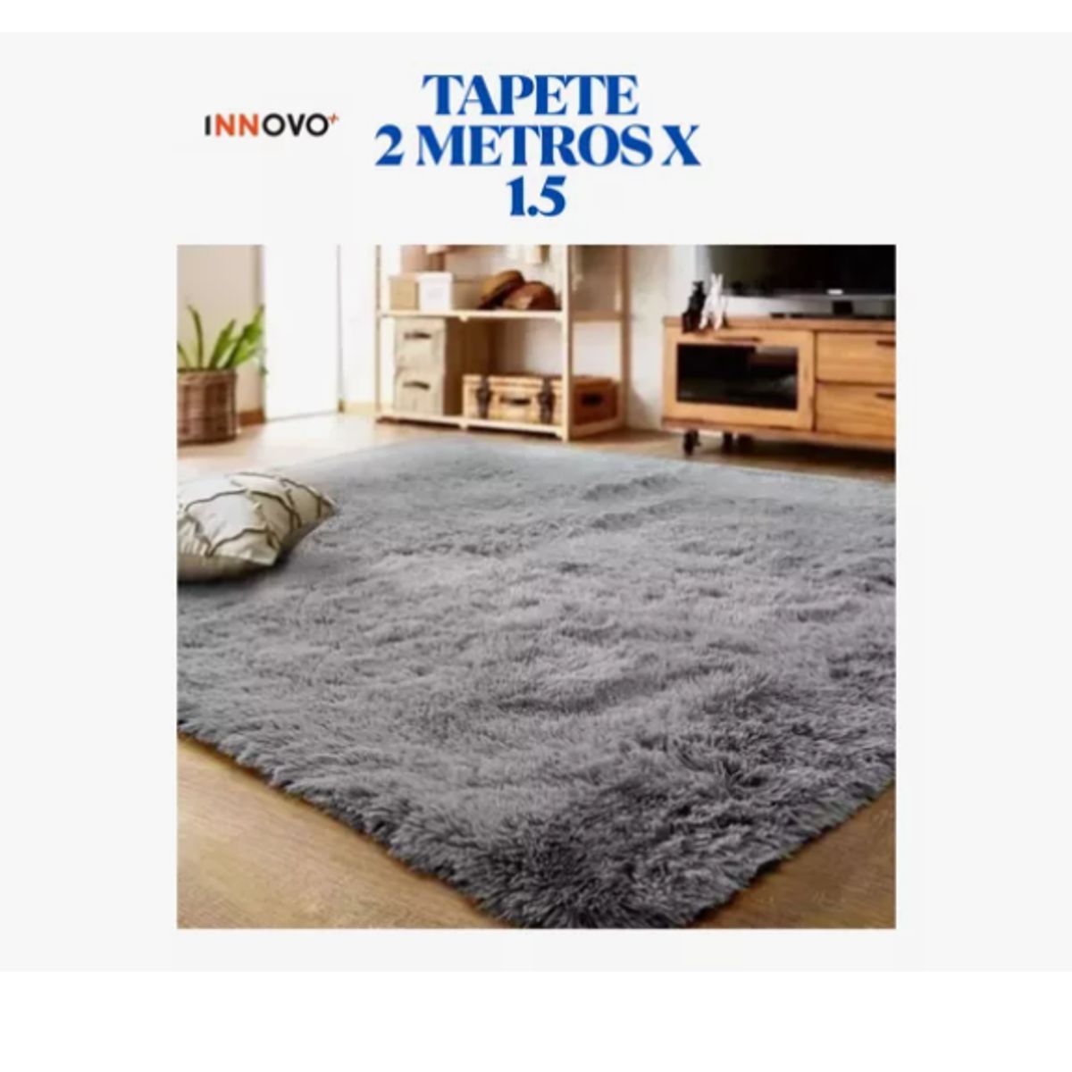 INNOVA - Tapete Alfombra Antideslizante Peluda 1.5 X 2 Metros Decoración Gris