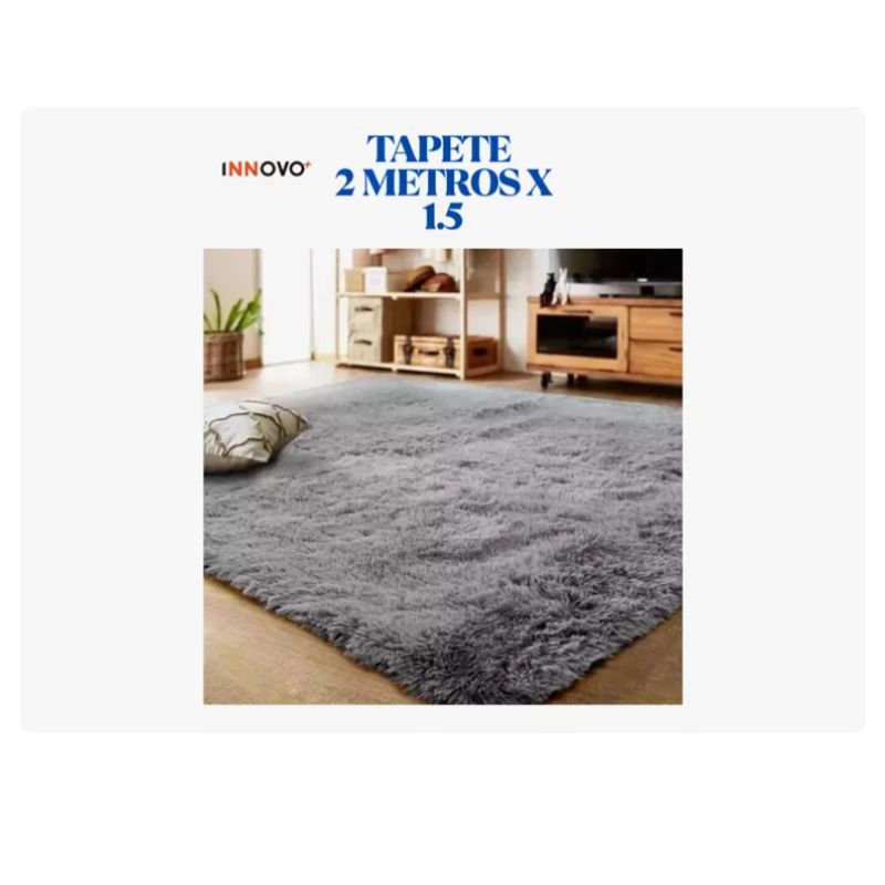 INNOVA - Tapete Alfombra Antideslizante Peluda 1.5 X 2 Metros Decoración Gris