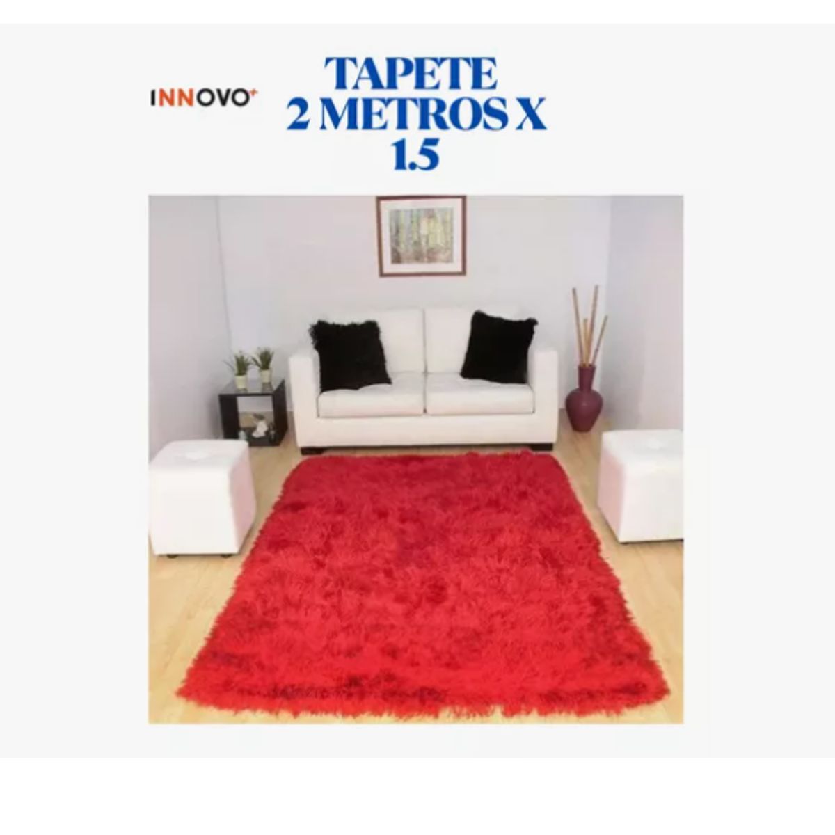 INNOVA - Tapete Antideslizante Peluda 1.5 X 2 Metros Decorativo Rojo
