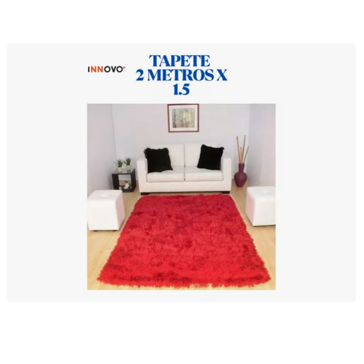 INNOVA - Tapete Antideslizante Peluda 1.5 X 2 Metros Decorativo Rojo