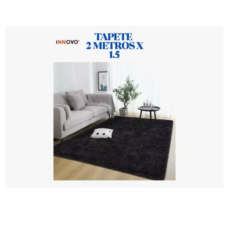 INNOVA - Tapete Alfombra Antideslizante Peluda 1.5 X 2 Metros Decorativo Negro