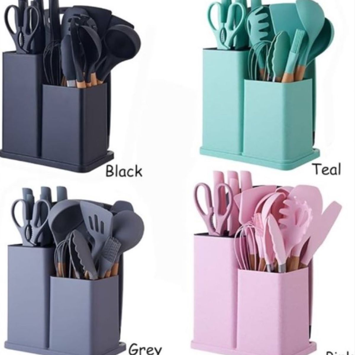 ZHOPI CO - Set Utensilios Cocina Silicona 19 Pz Resistentes Al Calor