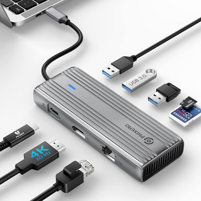 GENERICO - Hub Multipuerto Usb Tipo C 8 En 1 / 3 Usb Hdmi Lector Sd Lan