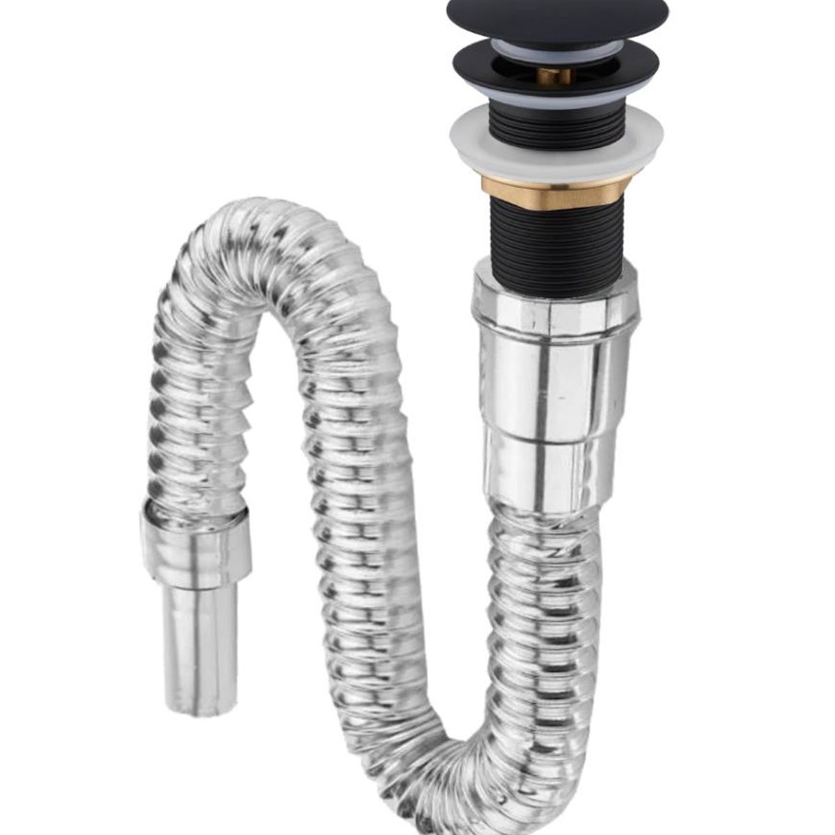 GENERICO - Kit Grifería Lavamanos Agua Fría Negro Inox+desague Flexible