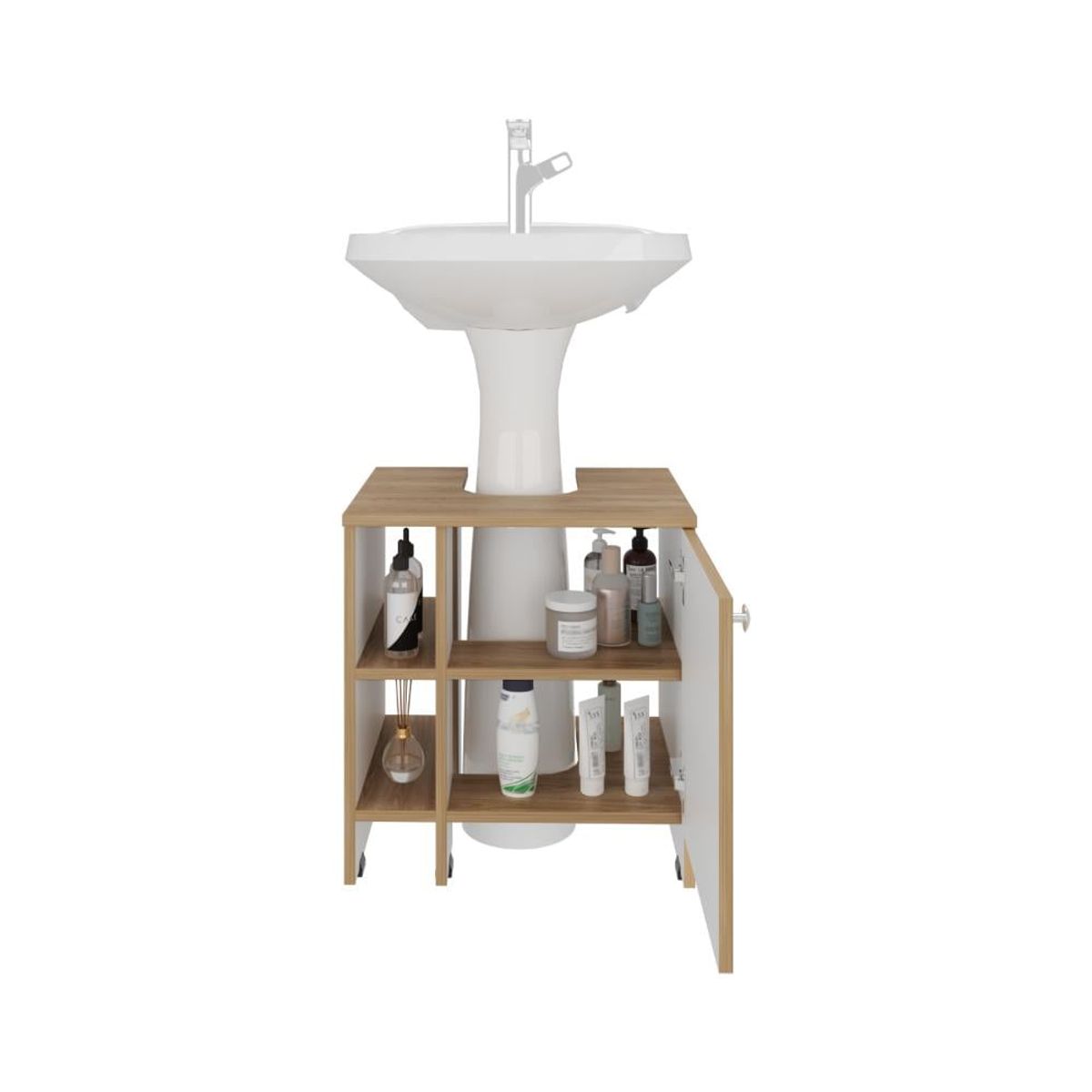 RTA DESIGN - Mueble para Lavamanos Omahi Fresno Europeo y Blanco Duqueza con Variedad de Entrepaños