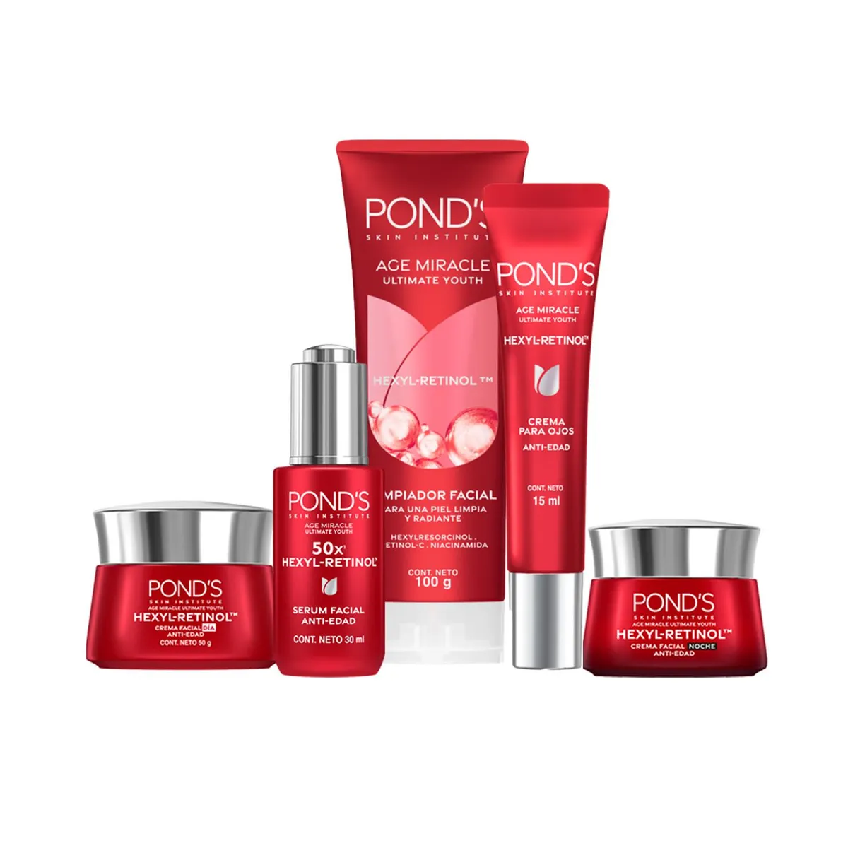 PONDS - Kit 5 Piezas Cuidado Facial Antiedad Ponds con Hexyl Retinol