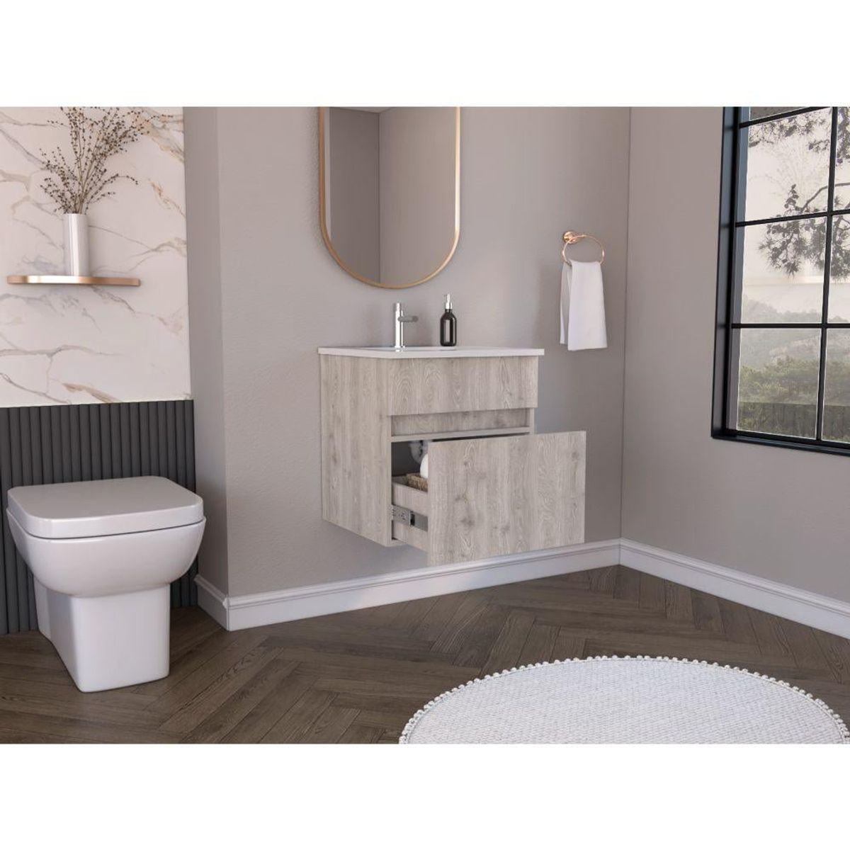RTA DESIGN - Mueble para Lavamanos Aydin 50 Humo con un cajon y amplio espacio de almacenamiento ZF