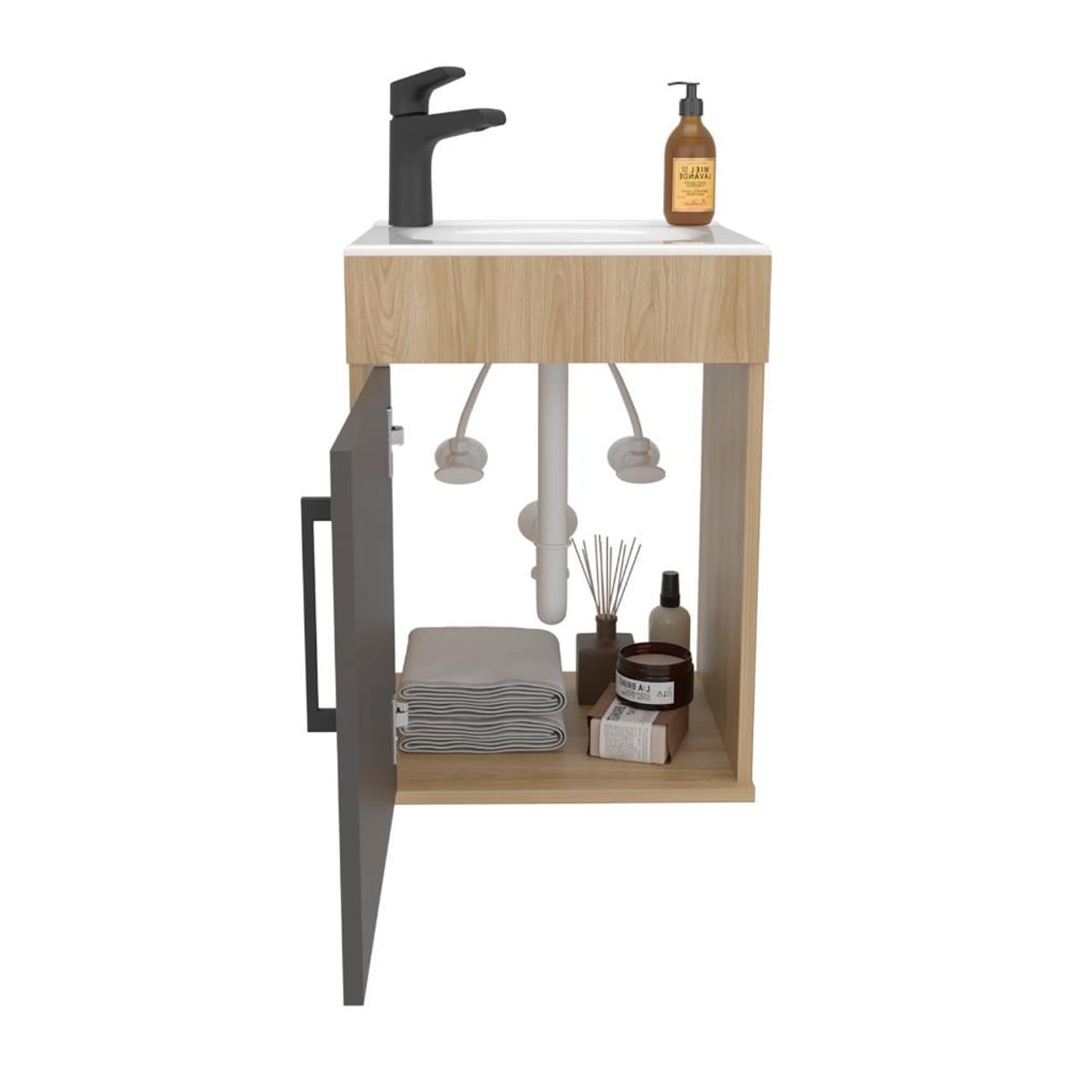 RTA DESIGN - Mueble Lavamanos Oxford Fresno europeo y Plata Oscuro Incluye Lavamanos 40cm