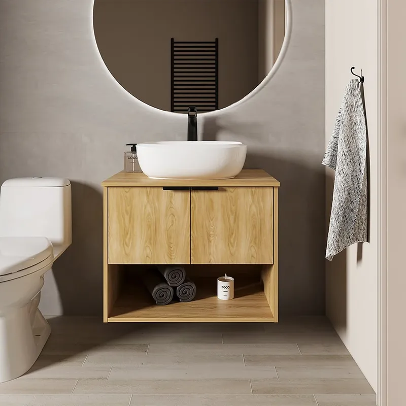 RTA DESIGN - Mueble para Lavamanos Castel Fresno Europeo Incluye Lavamanos Corona en Porcelana Sanitaria