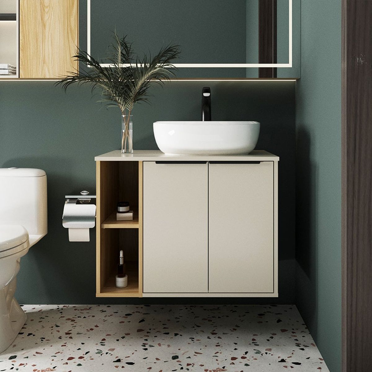 RTA DESIGN - Mueble Para Lavamanos Suns Capri y Fresno Europeo Incluye Lavamanos Corona en Porcelana Sanitaria