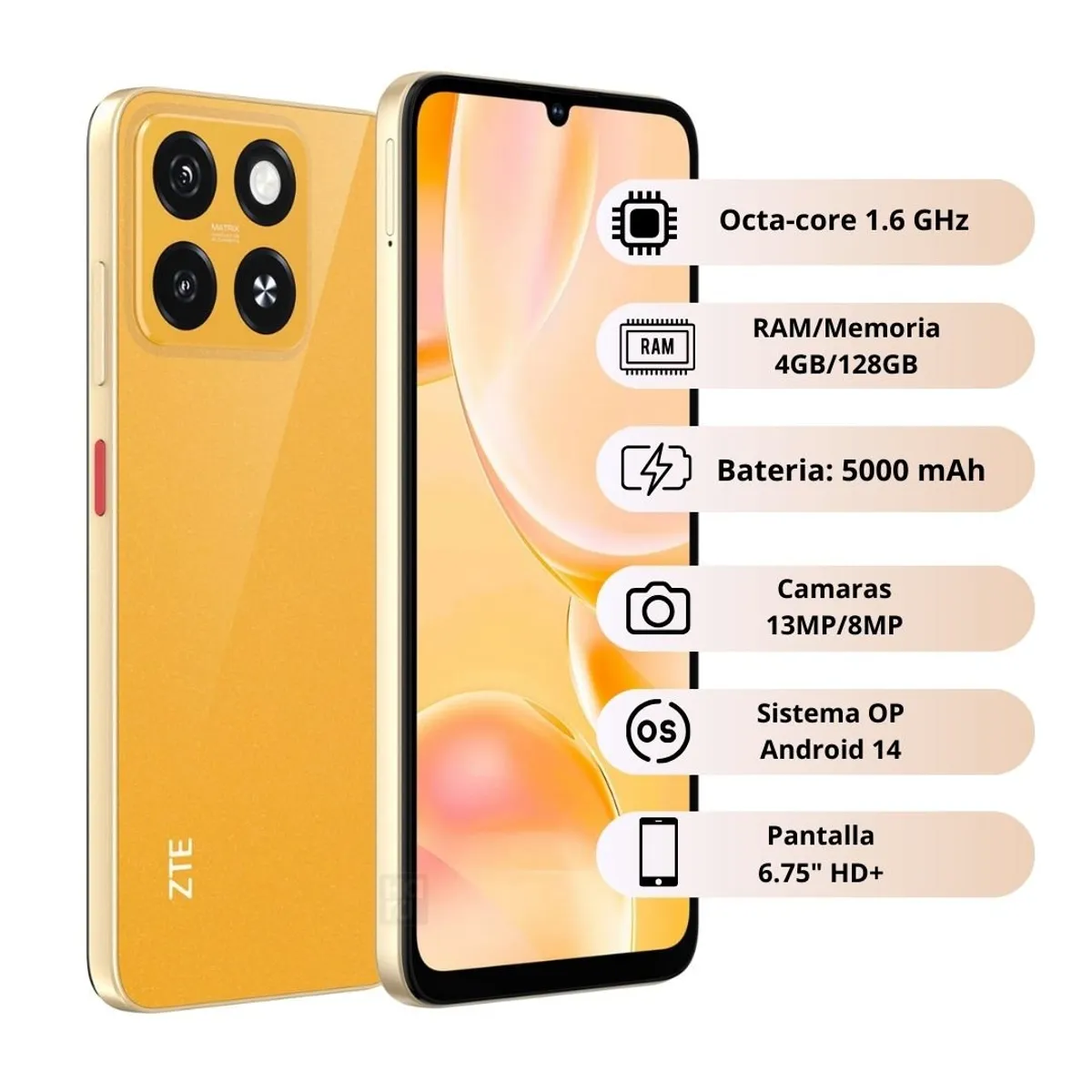 ZTE - Celular ZTE BLADE A55 128GB4GB - Naranja